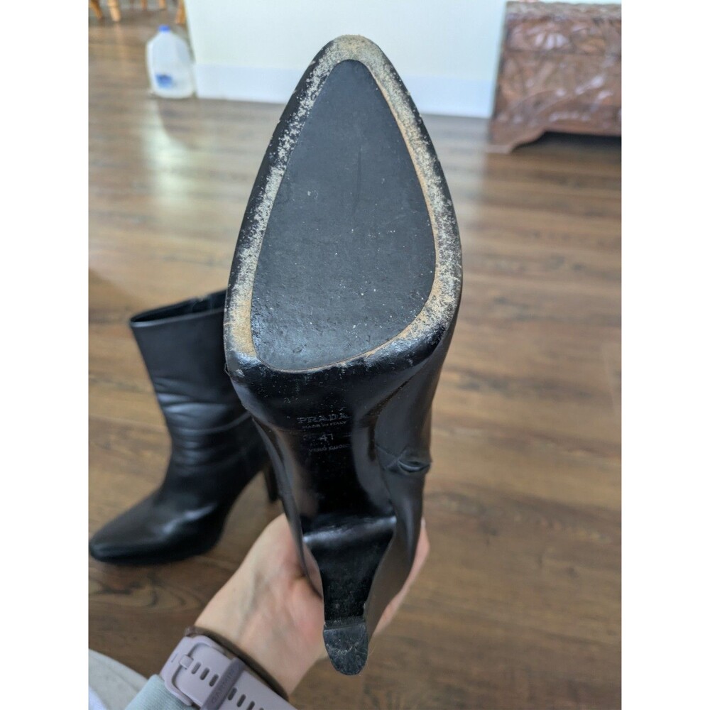 Prada Booties Helled Boots Black Size 41 US 9.5  1” Platform 3+” Heel Zip - Picture 8 of 12